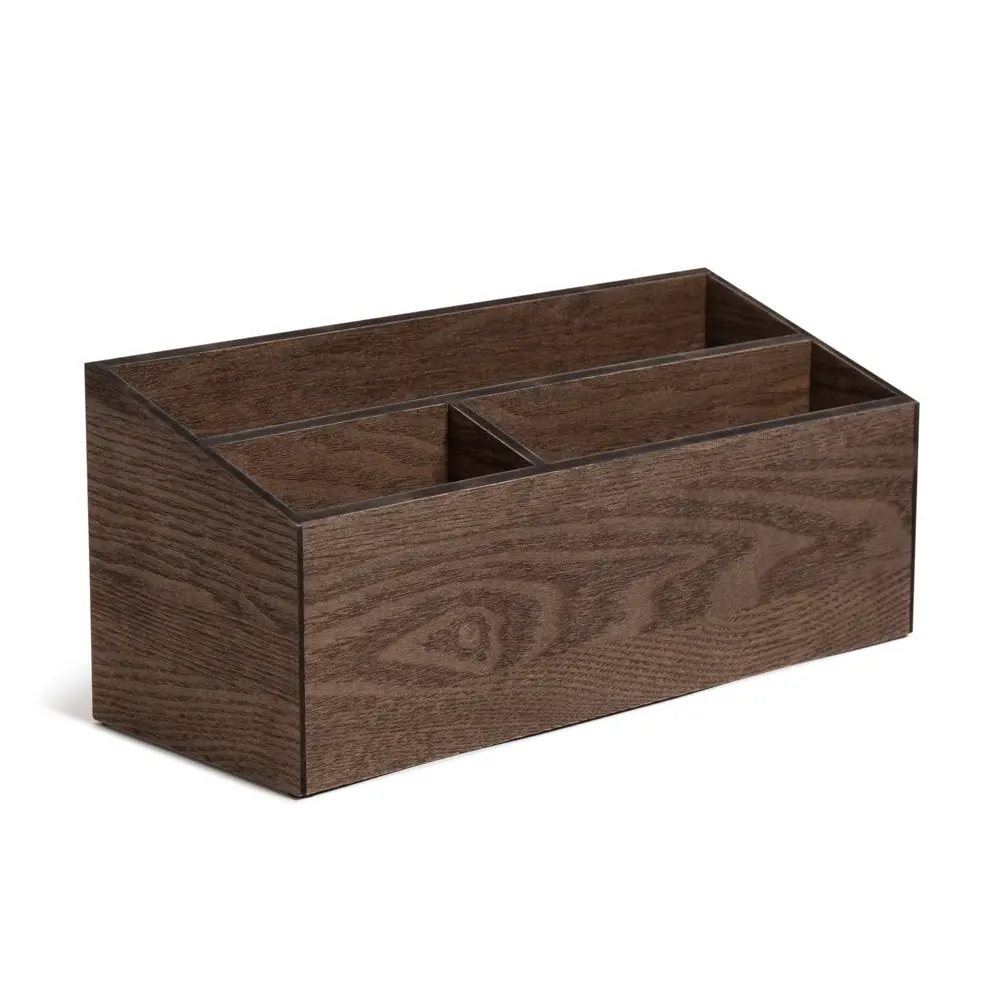 

2023 new Wooden Desk Storage Bin Dark Brown Wood 3 Compartments 5393U