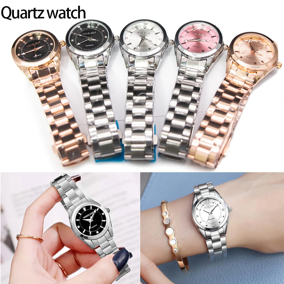 

Casual Luxurious Ladies Quartz Watch Rhinestone Stainless Steel Pink Dial Women Business Watches