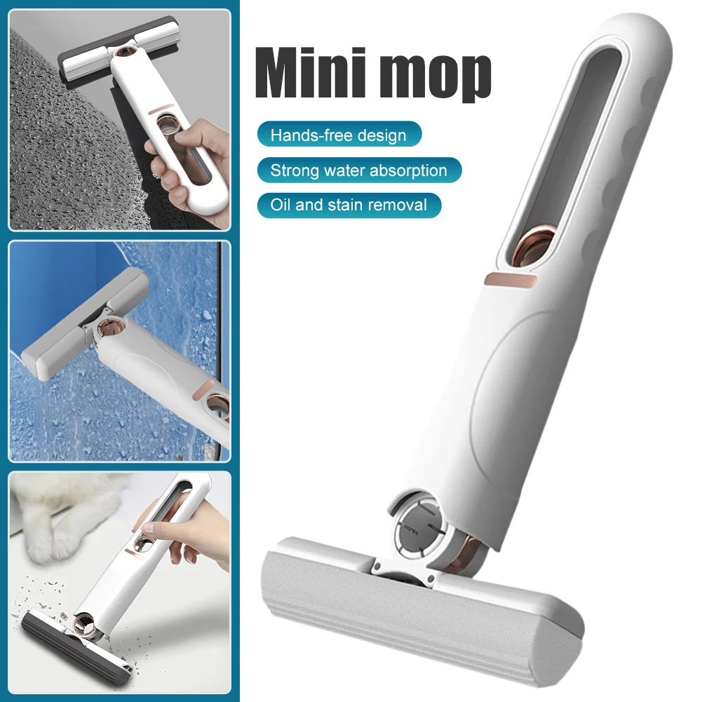 

Portable Sponge Cleaning Mop Hand Free Squeeze Mop Window Glass Desk Floor Wiper Wet And Dry Use Household Cleaning Tools