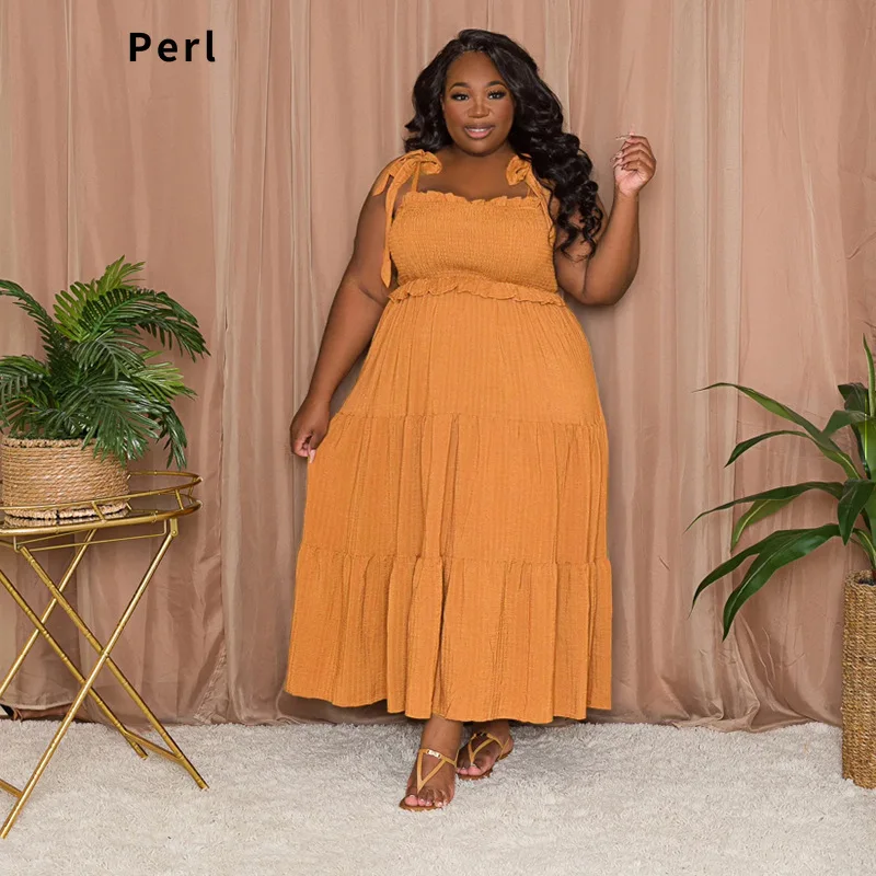 

Perl Sexy Strap Tube Top Swing Dress Plus Size Sling Summer Dresses Large Size Long Dress for Women Vestidos Femininos l-4xl