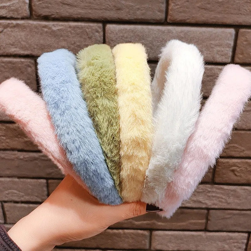 

Повязка на голову из кроличьего меха женская, однотонный широкий ободок, мягвечерние ний аксессуар для волос, модный головной убор, зимний