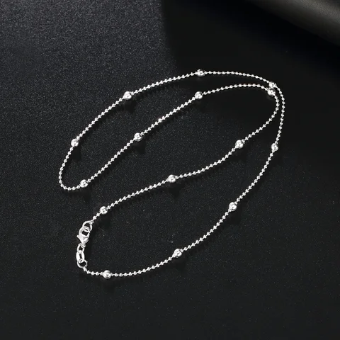 Ожерелье-цепочка женское из серебра 925 пробы с круглыми бусинами, 16-24 дюйма