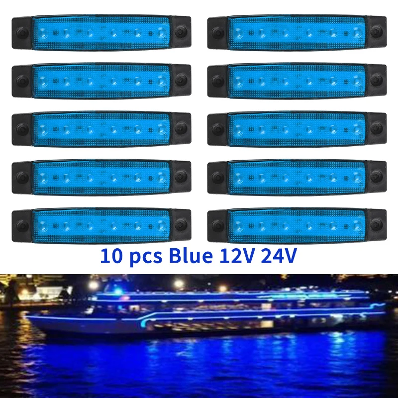 

10pcs Marine Boat Waterproof 12V 24V 6 LED Lamp Cabin Deck Courtesy Light Stern Transom Lights Blue For Small Boat Sailboat