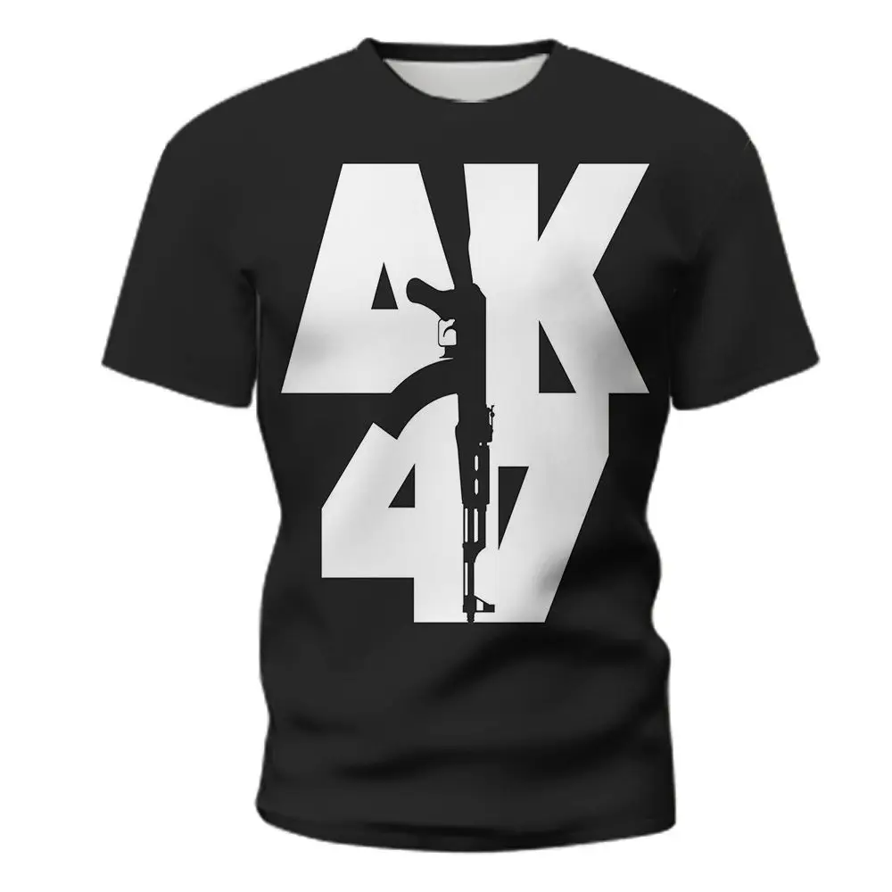 

2022 summer new fashion men's tops AK47 printed street round neck short-sleeved T-shirts breathable quick-drying plus size tops