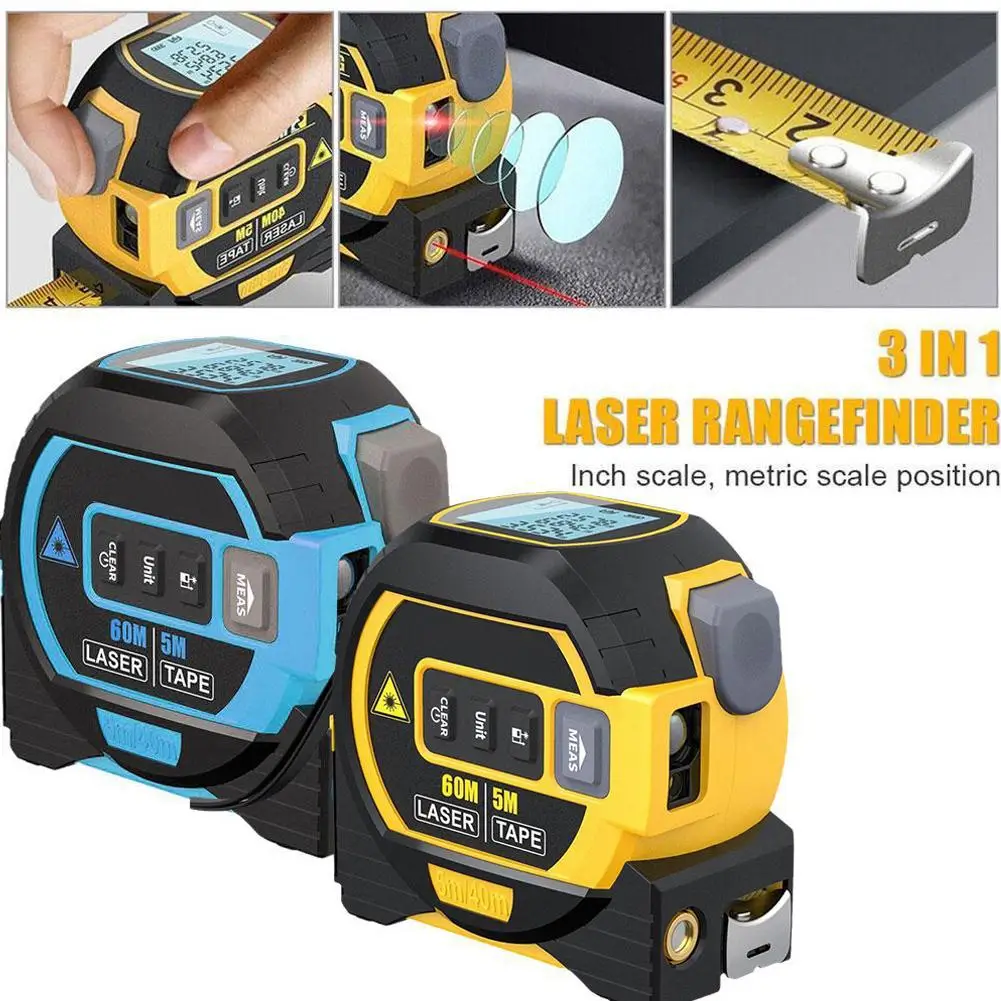 

3 In 1 Laser Rangefinder 5m Tape Measure Ruler LCD Distance Backlight Display Device Measurement Meter With Building F6I7