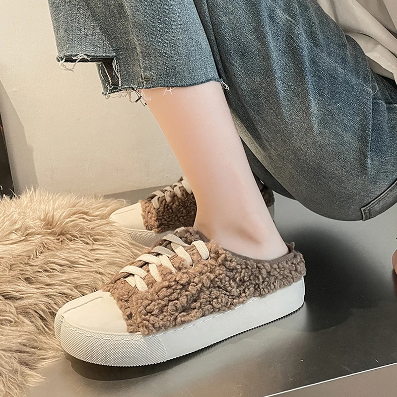 Роскошные брендовые дизайнерские женские кроссовки на шнуровке с мехом теплая