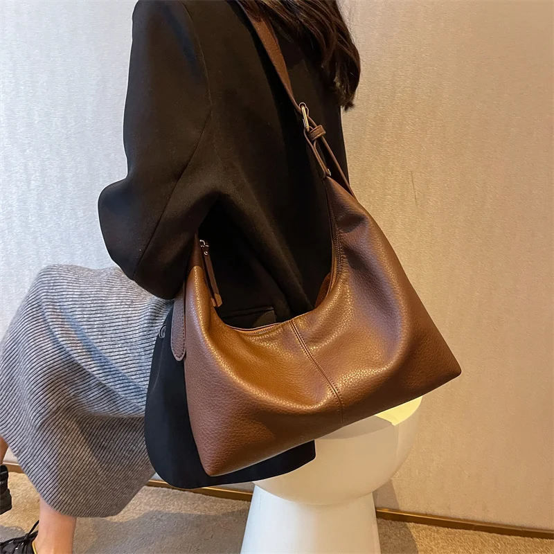 

Lychee Pattern Tote Bags For Women 2023 Latest Branded Shoulder Hobo Bag Soft PU Leather Retro Large Capacity Shopper Tote