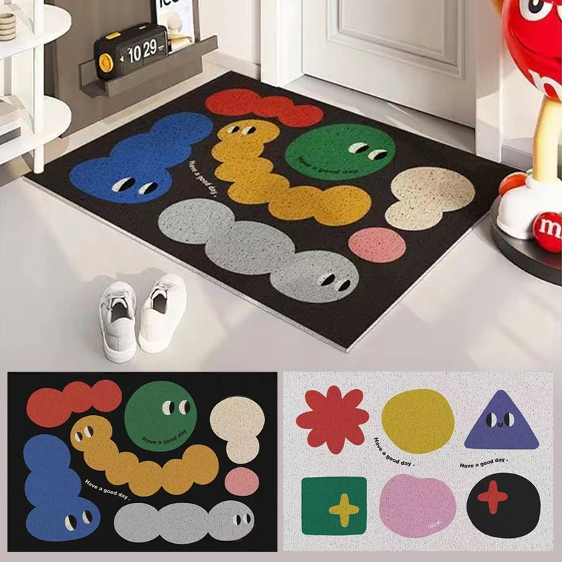 

PVC Cartoon Fun Living Room Hallway Floor Mats Silk Loop Anti-slip Freely Cuttable Entrance Door Hallway Rugs Door Mats