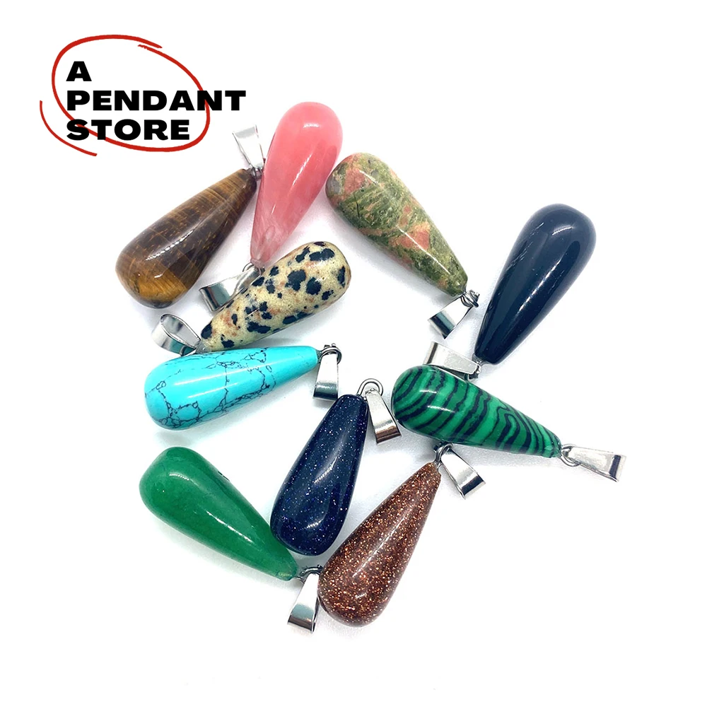 

Natural Stone Round Teardrop Pendant Fine Tiger Eye Stone Agate Crystal for Making Fine Fashion Jewelry DIY Necklace Earrings