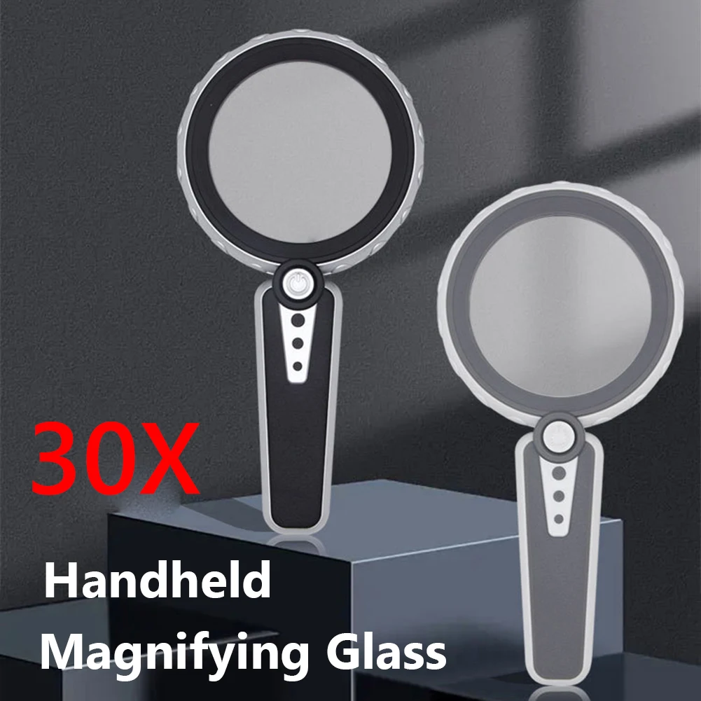 

Ручное увеличительное стекло 30X HD, 3 режима освещения, 12 Светодиодный, увеличительное стекло, увеличительное стекло с подсветкой, лупа для по...