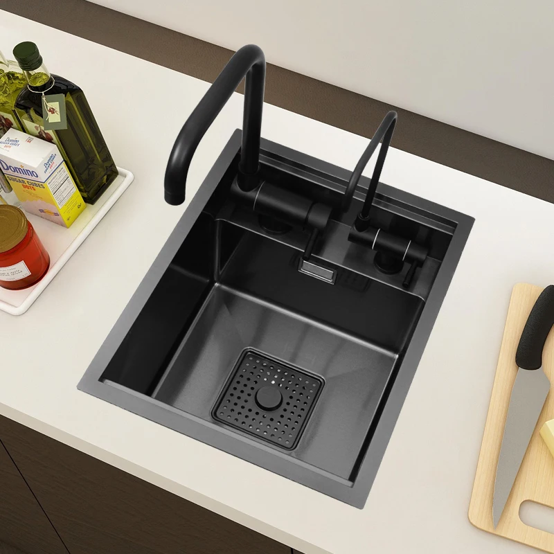

Black Hidden Wash Basin Single Small Front Window Kitchen Sink 304 Stainless Steel Invisible Sink for Bar 45x30cm