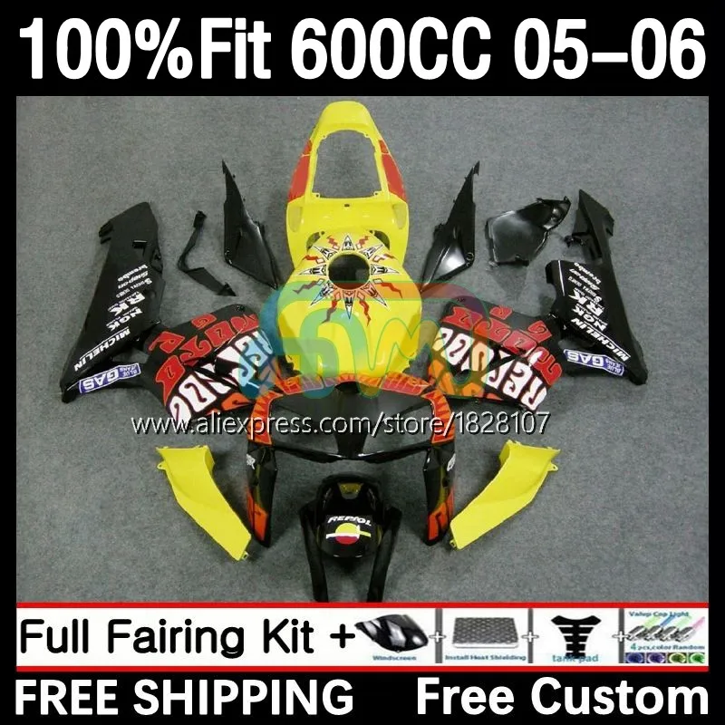 

Инъекция для HONDA CBR600 CBR 600 RR CC 600RR 600F5 черно-желтый 600CC F5 24No.38 CBR600RR 05 06 CBR600F5 2005 2006 обтекатель OEM
