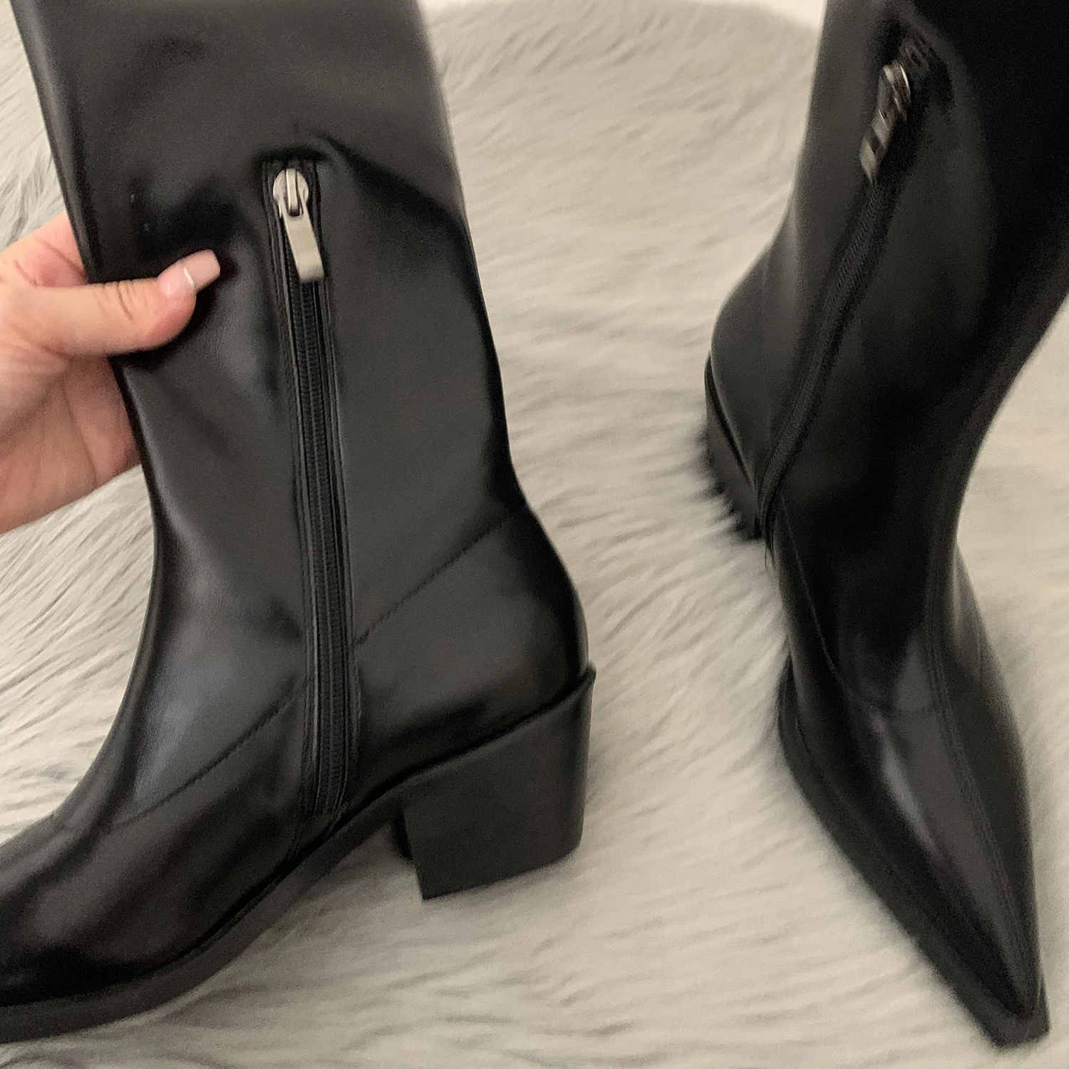 Long Boots New Solid Color Pointed Toe Chunky Heel Knee Boots Side Zipper Trendy Versatile Boots for Woman