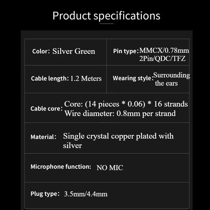 Кабель для обновления наушников HIFI IEM MMCX 0,78 мм2 контакта QDC TFZ с монокристаллическим медным покрытием, серебряный провод, проводные наушники с перекрестным переплетением (art.: 3920cff14735f) - 3920cff14735f