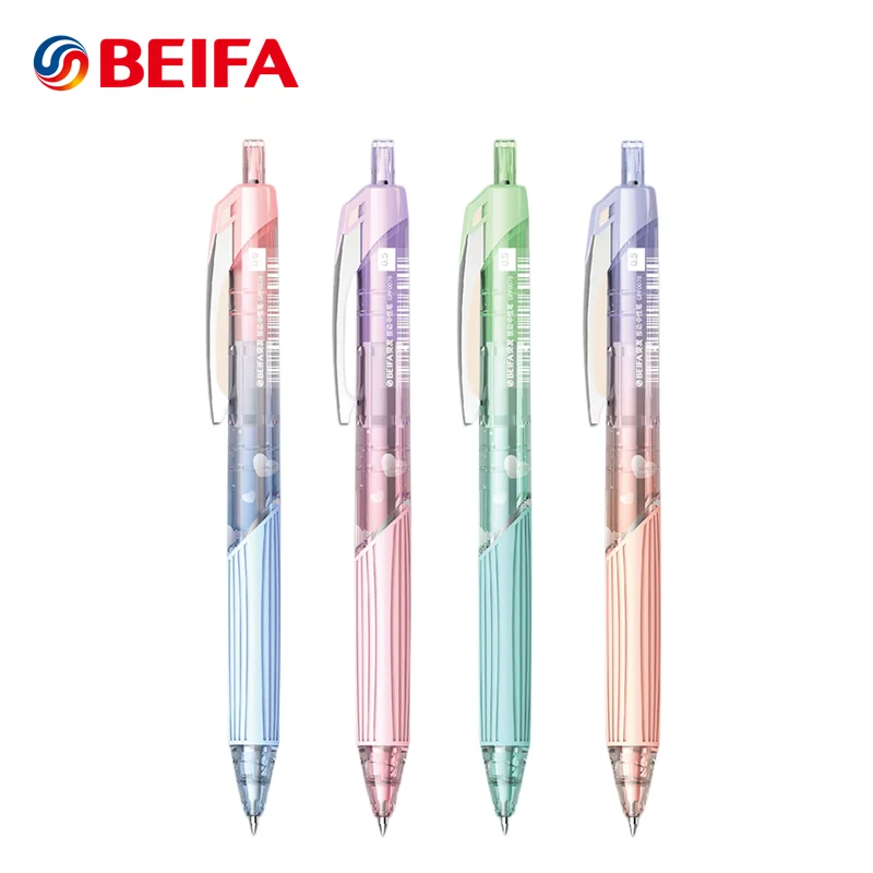 

BEIFA 12cps Retractable Gel Ink Pen Quick Dry Love Press Pens Bullet Tip 0.5mm for Signing Kawaii School Stationery