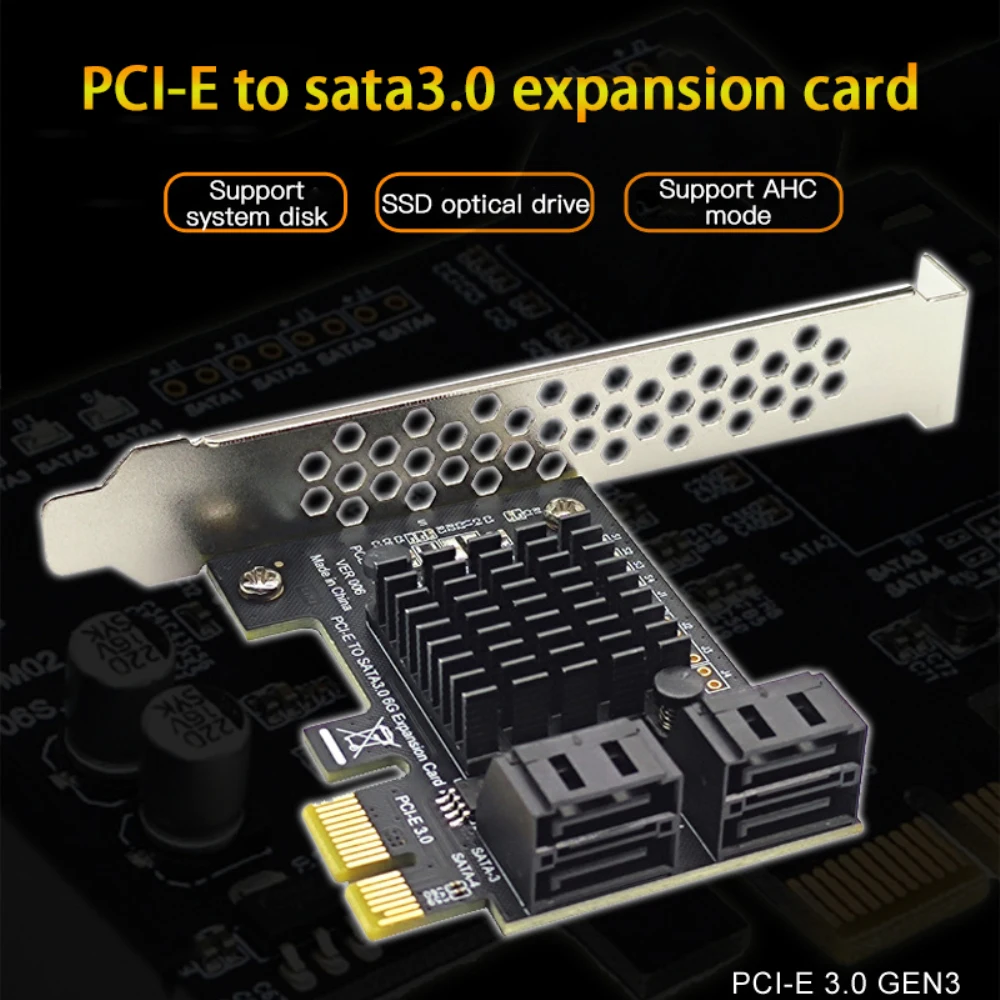 

PCIe к 4 портам SATA 3 III 3,0 6 Гбит/с SSD-адаптер PCI-e PCI Express X1 плата контроллера, плата расширения, поддержка ASMedia ASM1064
