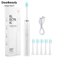 electric sonic toothbrush 5 modes usb charge rechargeable adult waterproof electronic teeth brush 6 brushes replacement heads