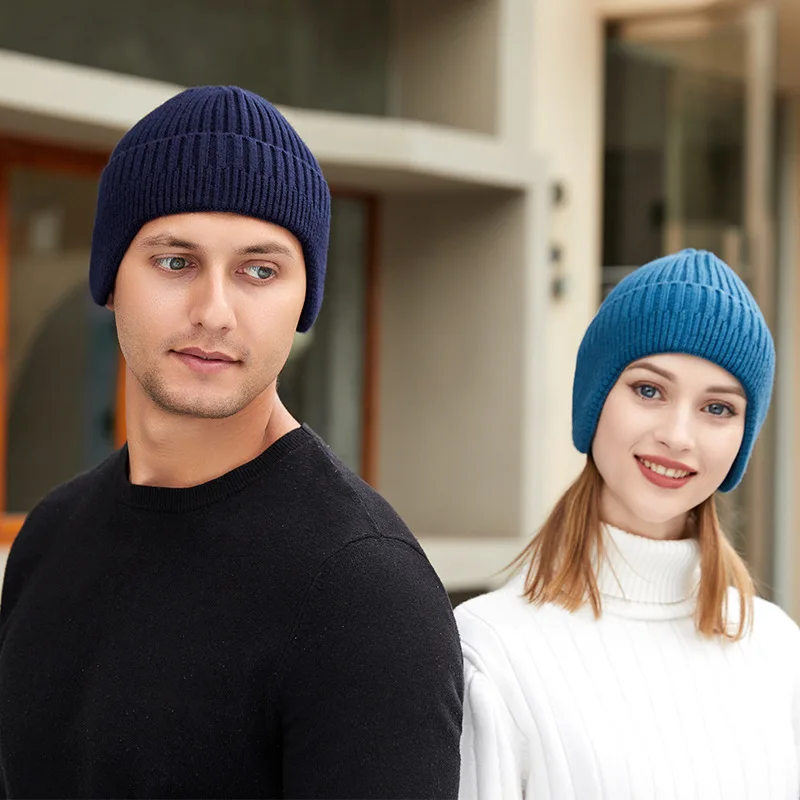 New Winter Thick Hats for Women Men Unisex Windproof Beanie Hats Solid Color Fashion Beanies Knitted Earflap Bomber Hat Warm Cap
