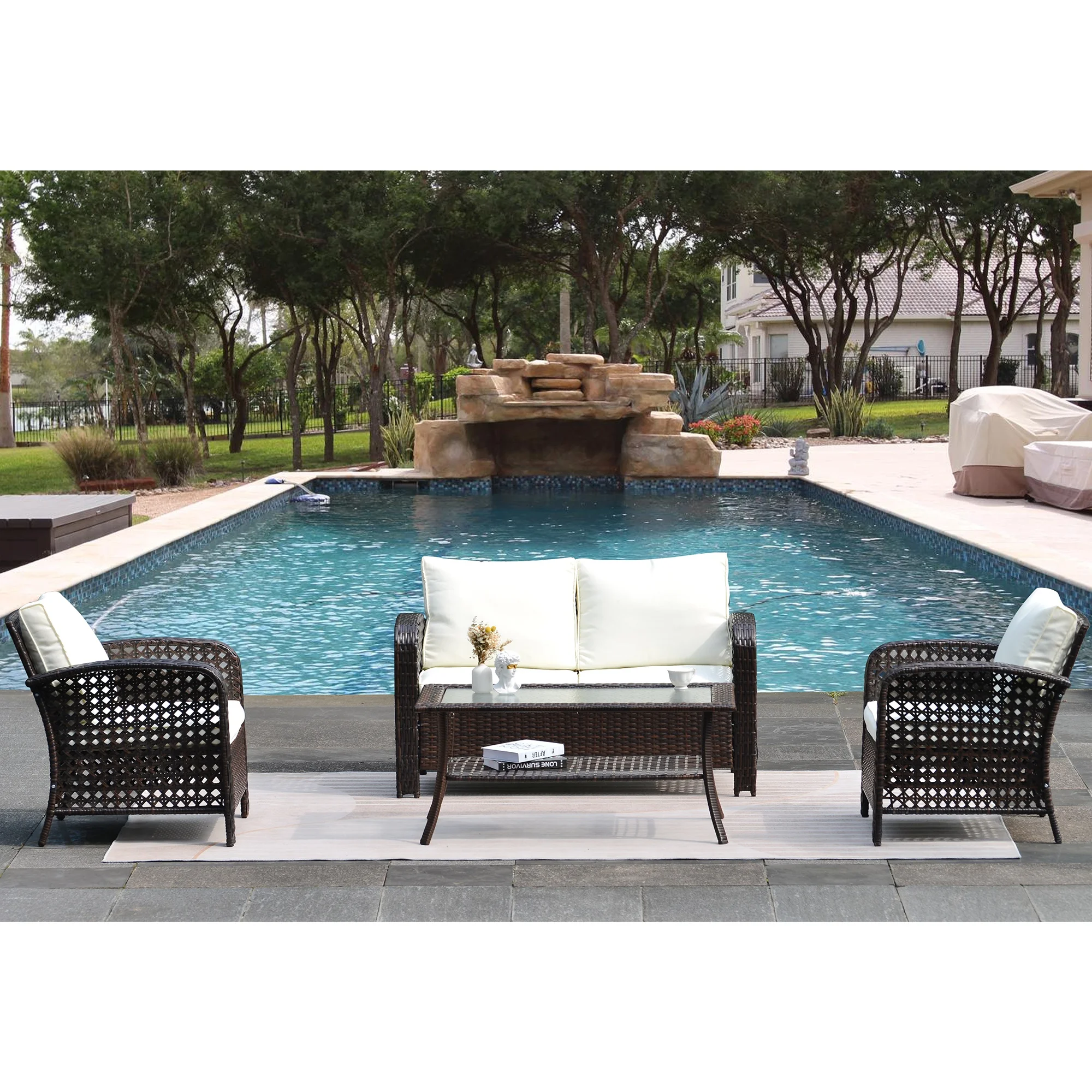 

Набор мебели из 4 предметов для улицы, патио, ротанговый стул с кофейным столиком, набор плетеной мебели для улицы и помещения, наборы садово...