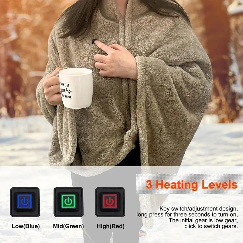 

USB Electric Heating Blanket Winter Quickly Heated Cape Pad 3 Gear Adjustable Heated Throw Blanket for Home Camping Fishig