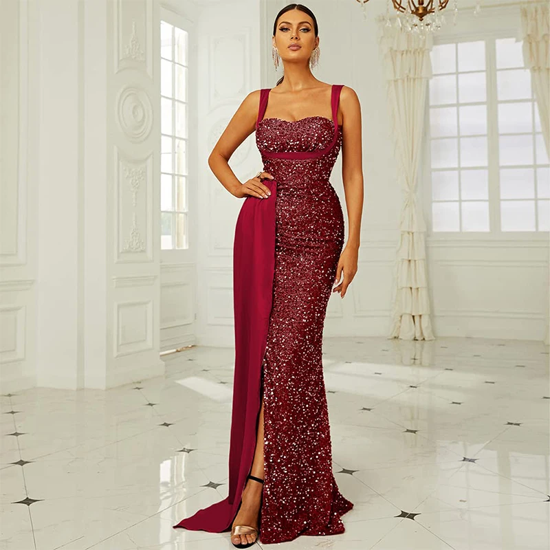 

VENUS Sweetheart Evening Dress For Women Sparkly Sequined Formal Dress Mermaid Prom Gown Off Shoulder Vent Party Dress