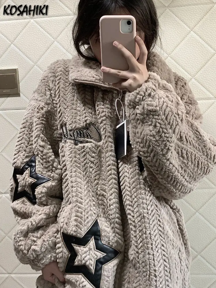 Женская куртка из овечьей шерсти в стиле Харадзюку |