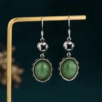 2022 new china style vintage old plated silver earrings green hetian jade ingot copper coin earrings for women ear jewelry gifts