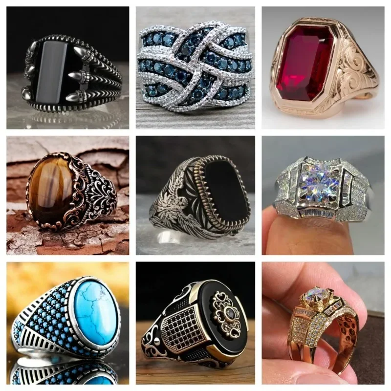 Men's Ring Classic Trend Grain Artificial Zircon Atmosphere Business Retro Fashion Party Luxury