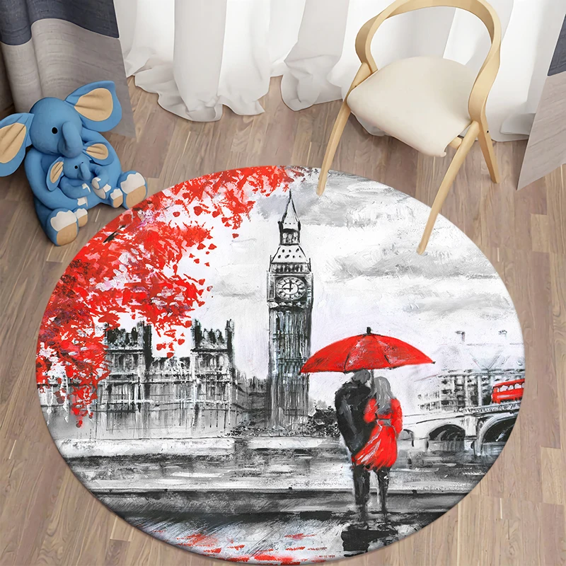 

3D France Paris Tower round carpet floor mat living room carpet small rugs for bedroom polyester carpet mat decor kitchen mat