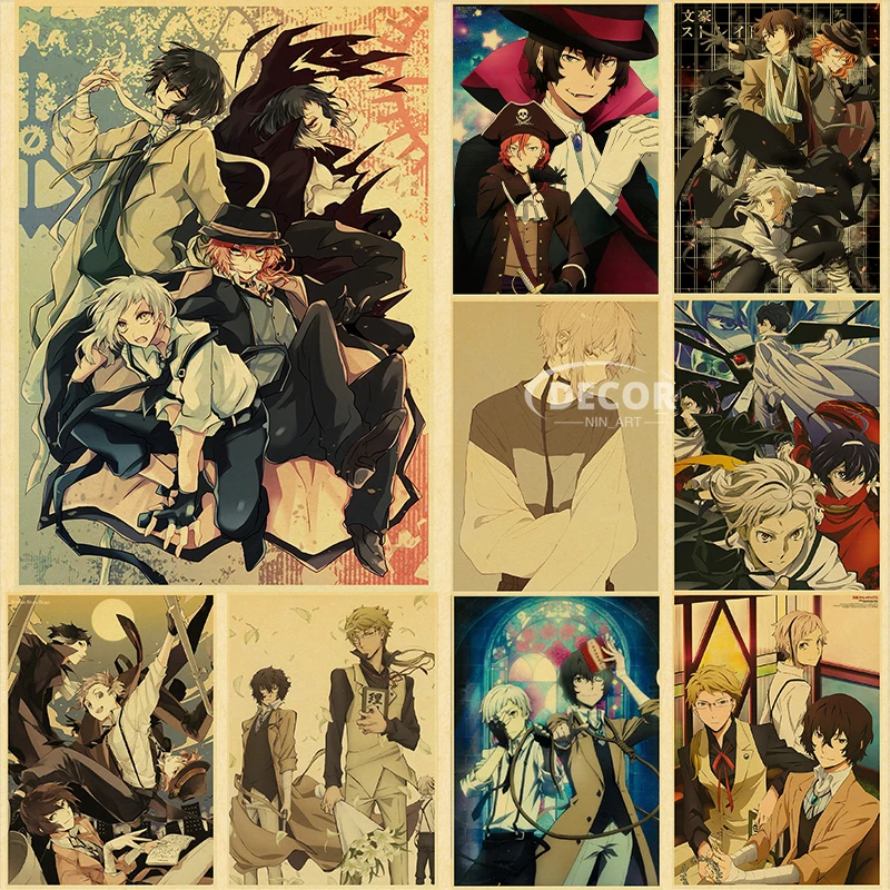 

Retro Style Kraft Paper Poster Japanese Anime Bungo Stray Dogs Wall Art Posters Living Room Painting Home Wall Decoration Quadro