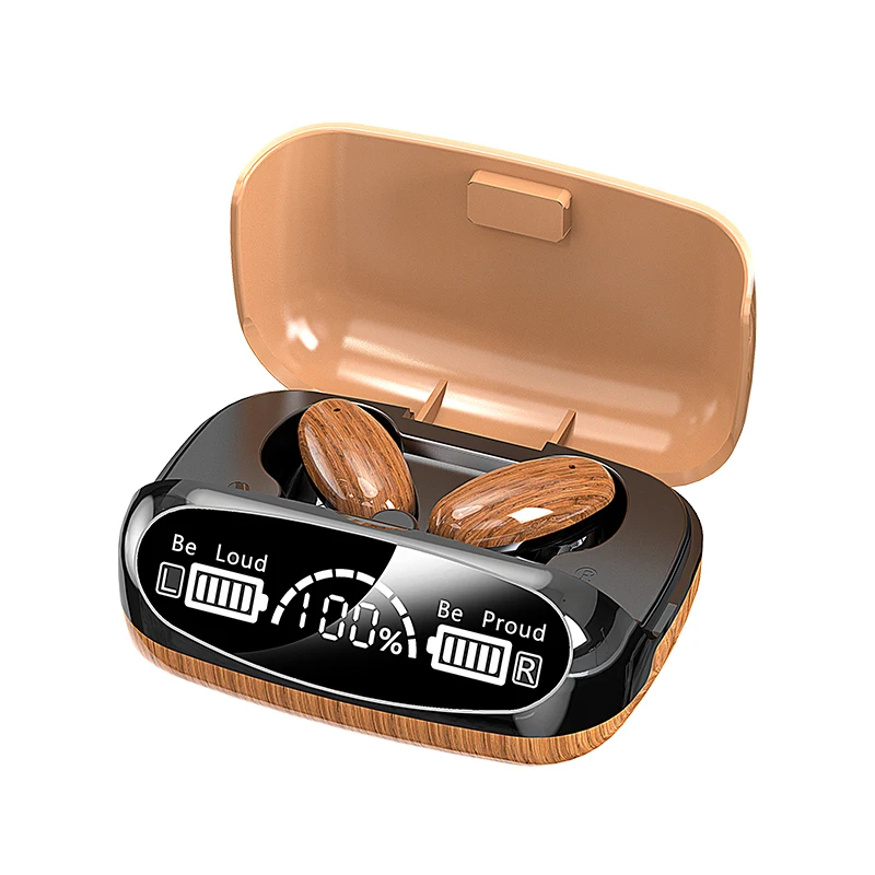

TWS Fashion Earphones Wood Grain Charging Box Wireless Bluetooth Headphone Sports Waterproof Earbud LED Display Headset 2022 New