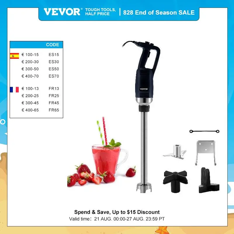 VEVOR 750W Immersion Blender Variable Speed Heavy Duty 304 S