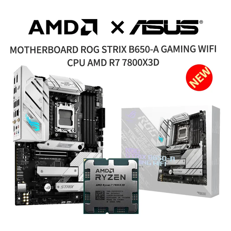 

New ASUS ROG STRIX B650-A GAMING WIFI Motherboard + AMD R7 7800X3D CPU Suit Socket AM5 Without Fan