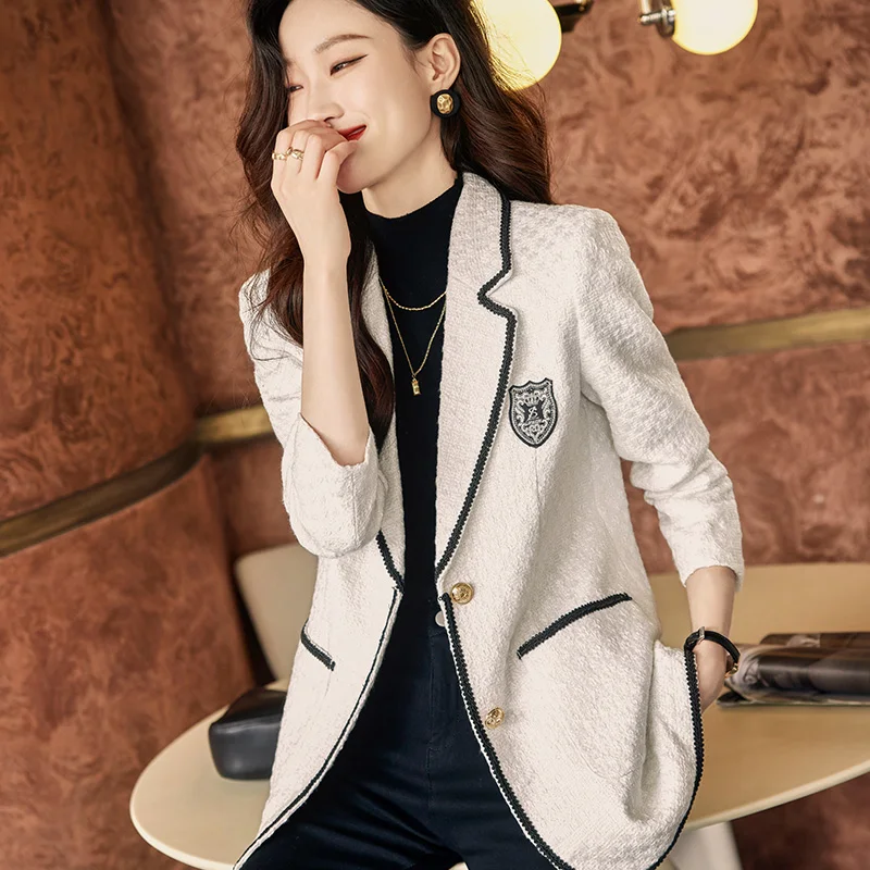 Korean Fashion Spring Notched Blazer Women Classic All Match Long Sleeve Blazers Office Lady Single Breasted Jackets New