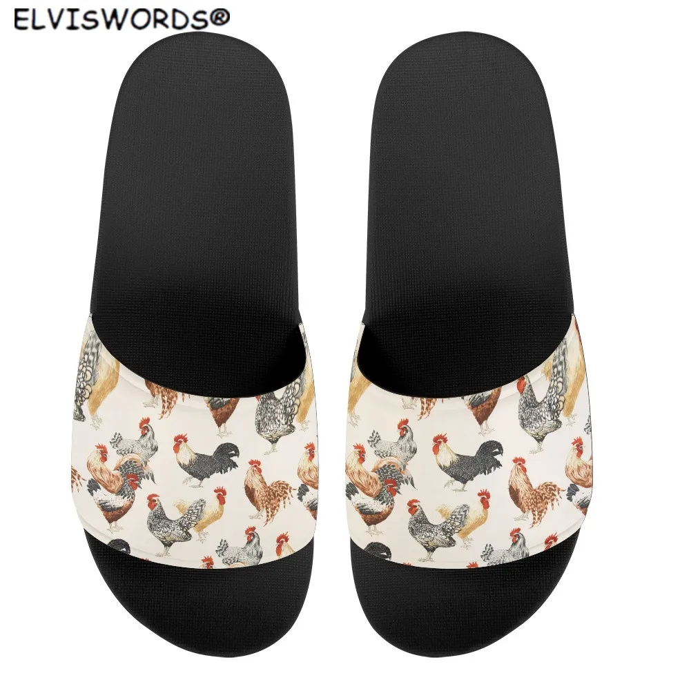 

ELVISWORDS/женская летняя обувь на плоской подошве; Домашние Вьетнамки; Милые женские нескользящие тапочки с принтом курицы/цыплят