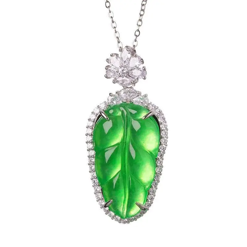 Натуральные нефритовые листья jadeite подвеска ледяной вид золотые ветки