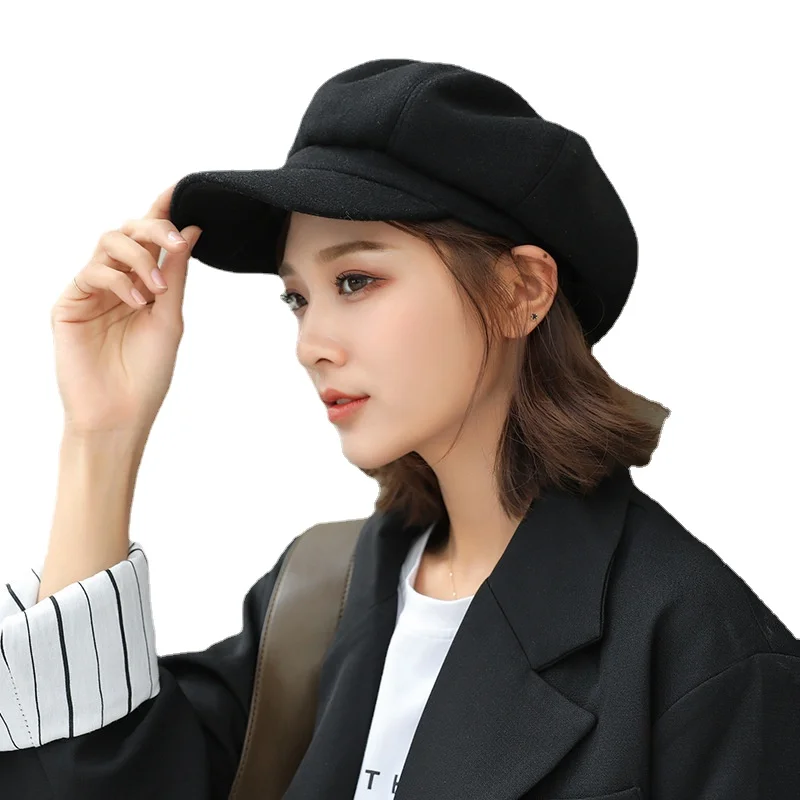 

2022 New Cute Plain Octagonal Cap Ladies Hats Autumn Winter Hats for Women Casual Wool Hat British Retro Beret Painter Caps