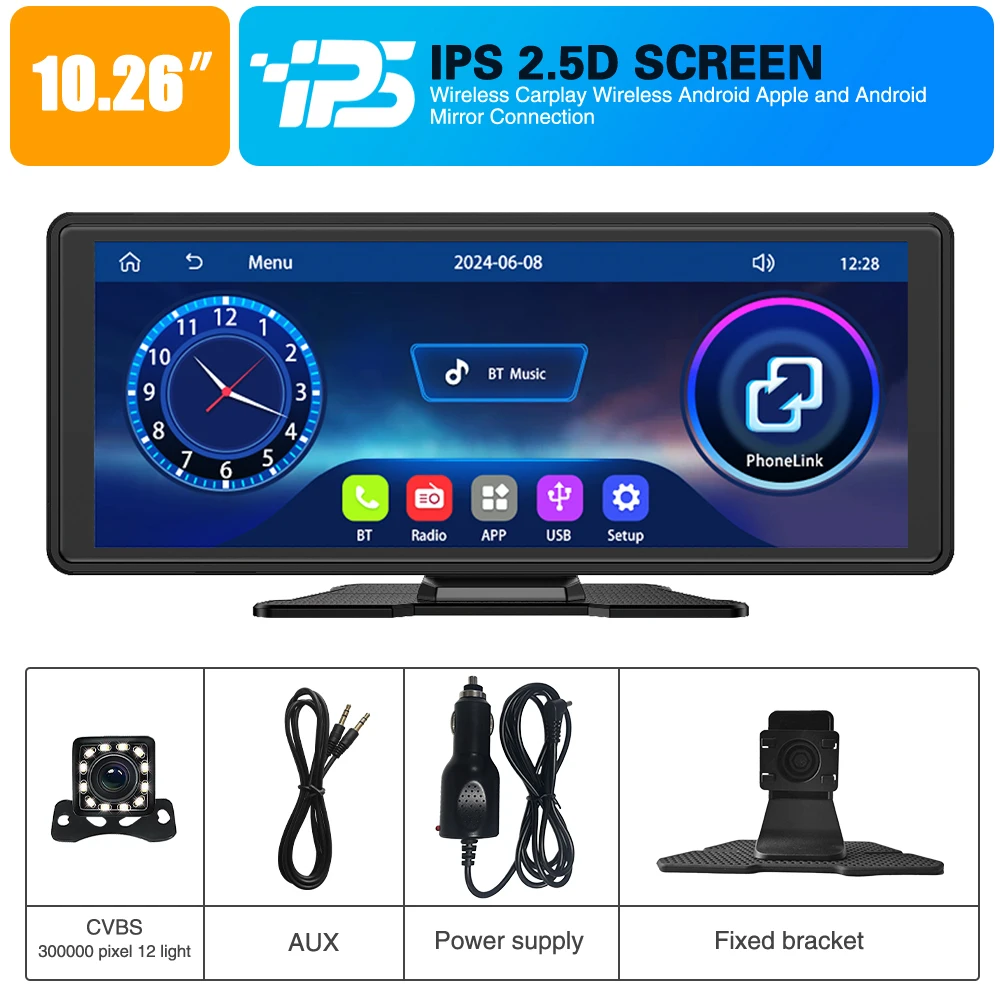 

Универсальный портативный Carplay для автомобильного экрана, беспроводной экран Carplay, беспроводная автомобильная стереосистема с Carplay Android Auto, сенсорный экран автомобиля