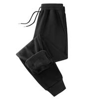 warm drawstring pockets pants men for daily wear plush lining autumn winter for daily wear