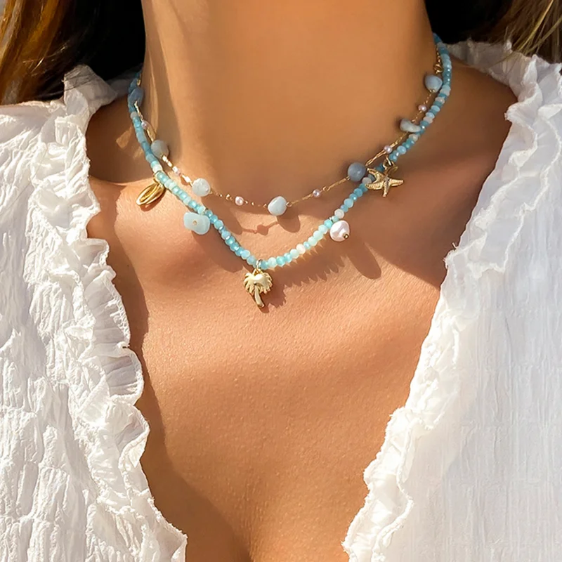 

Женская цепочка на шею, ожерелье в богемном стиле с искусственным кристаллом, украшение в этническом европейском и американском стиле со зв...