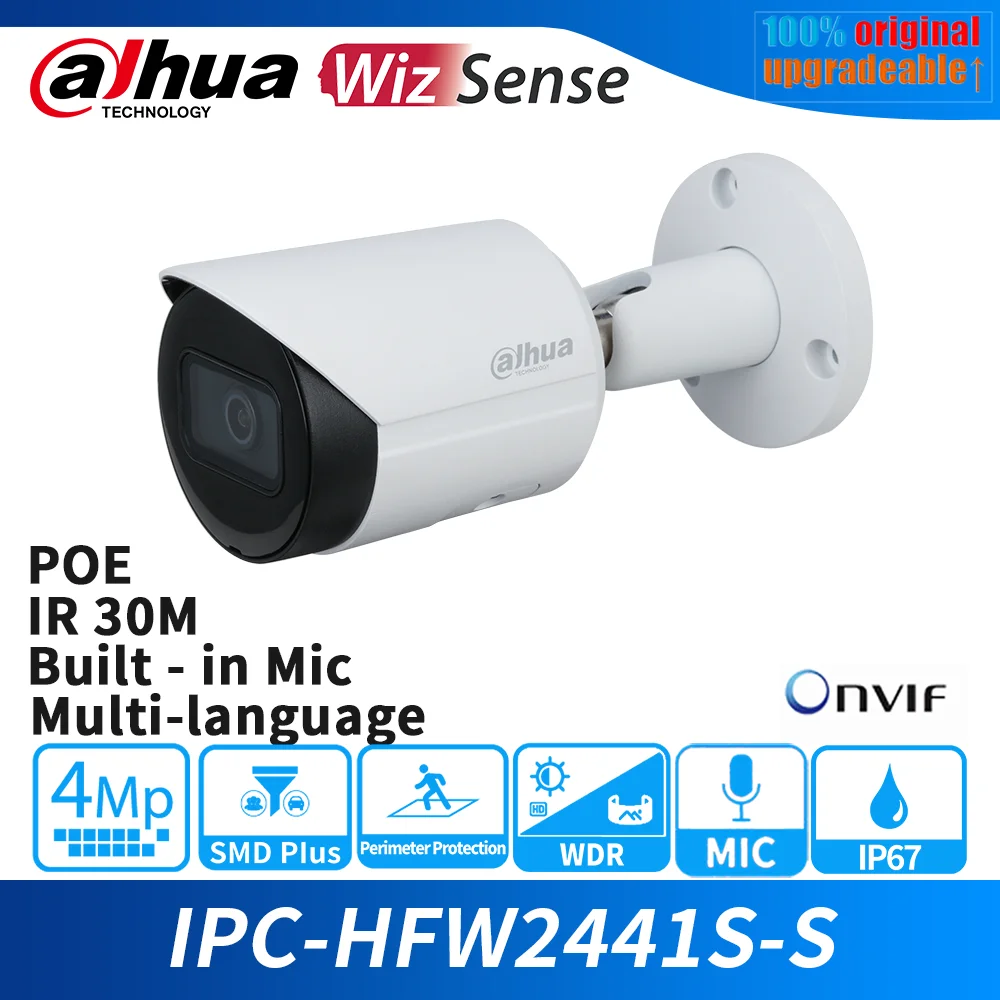 

Dahua IP Camera 4MP POE Bullet IPC-HFW2441S-S IR 30m Built-in MIC Replace IPC-HFW2431S-S-S2 IVS P2P Wizsense Mini Bullet CCTV
