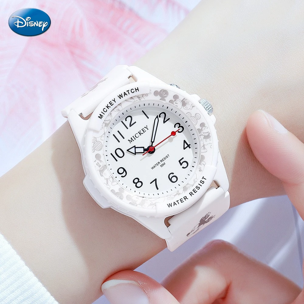 

Женские часы Disney с силиконовым ремешком, детские часы с Микки, для начальной школы, Мультяшные кварцевые часы, подарок на день рождения