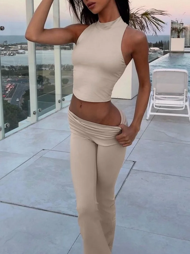 Женский комплект из 2 предметов однотонный облегающий топ с высоким воротником и