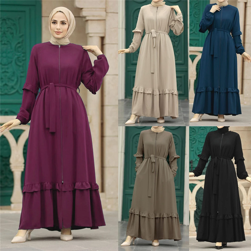 

Autumn Morocco Dress Muslim Women Zipper Open Abaya India Abayas Dubai Turkey Islam Party Kaftan Robe Longue Vestidos Largos