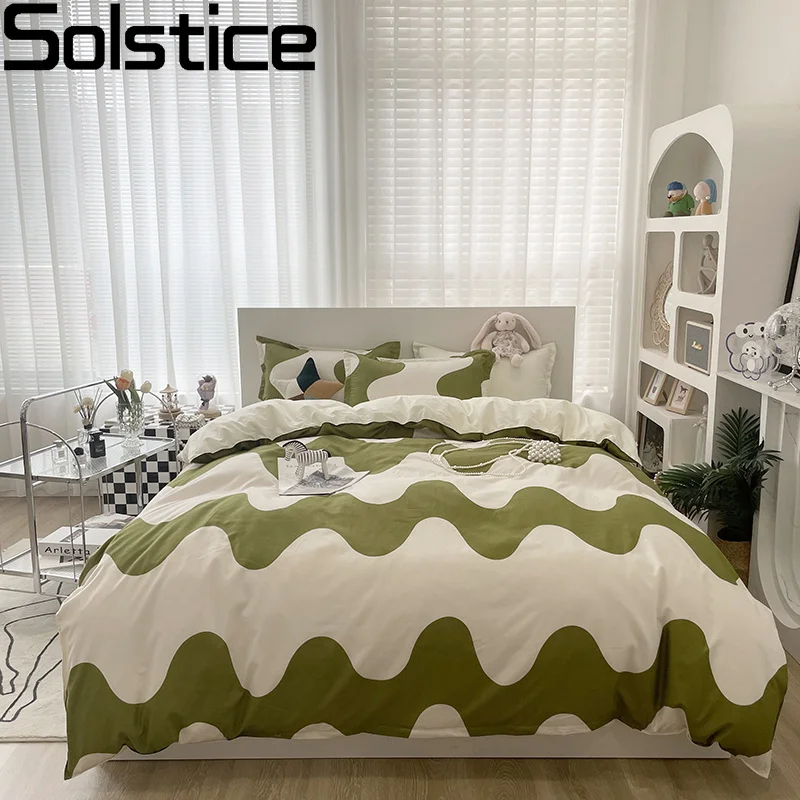 

Комплект постельного белья Solstice, Модный домашний текстиль, с геометрическим узором, в полоску, с простыней, пододеяльником и наволочками, дл...