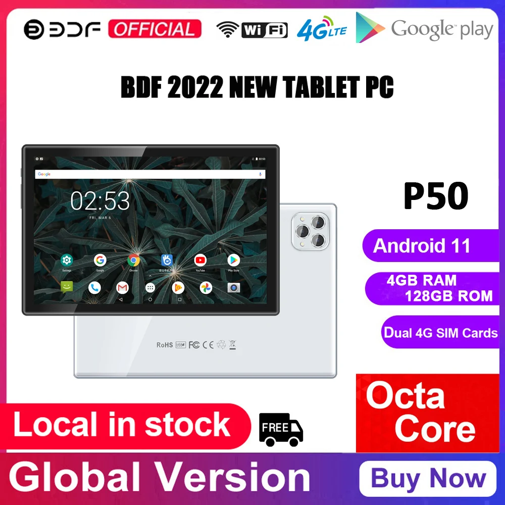 New P50 Pro 10.1'' Tablets Octa Core 4GB RAM 128GB ROM AI Speed-up Tablet 4G Network Dual SIM Dual WiFi GPS Type-C Android 11.0