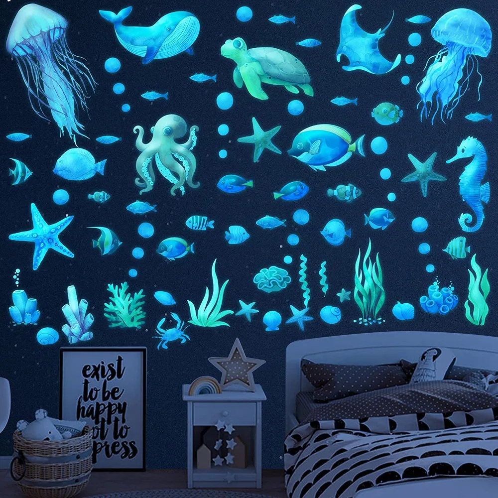 

Nightlight Underwater World Cartoon Animal Fluorescent Sticker Children's Room Decoration Marine Life Wall Decal