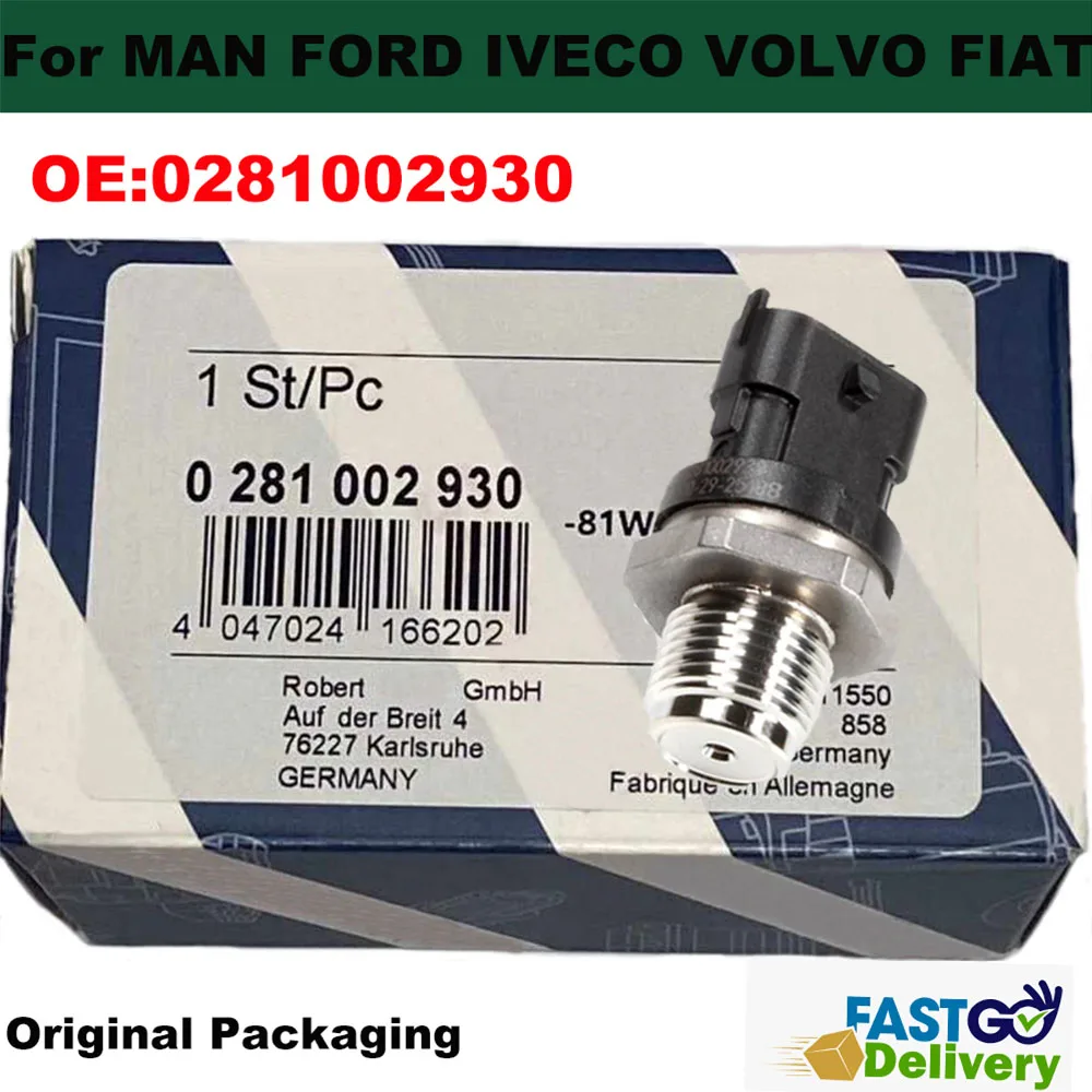 

NEW 0281002930 504333094 Fuel Rail Pressure Sensor For Bosch W/ Original Box 55223142 51274210233 For MAN FORD IVECO VOLVO FIAT