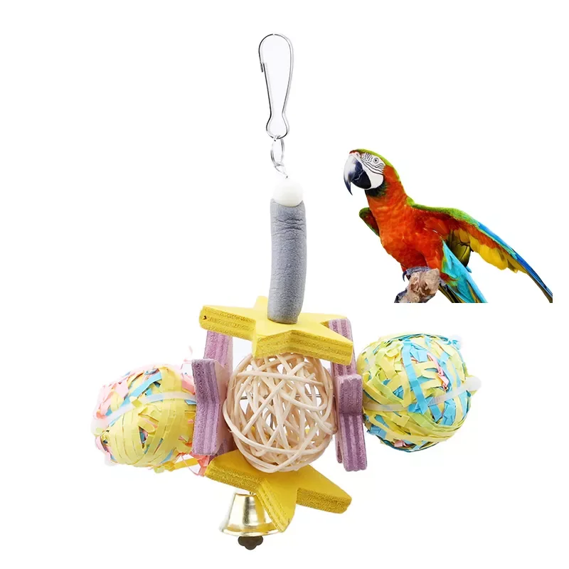 

Parrot Toys Wooden+Alloy Birds Standing Chewing Rack Toys Bead Ball Heart Star Shape Parrot Toy Bird Toys Accessories