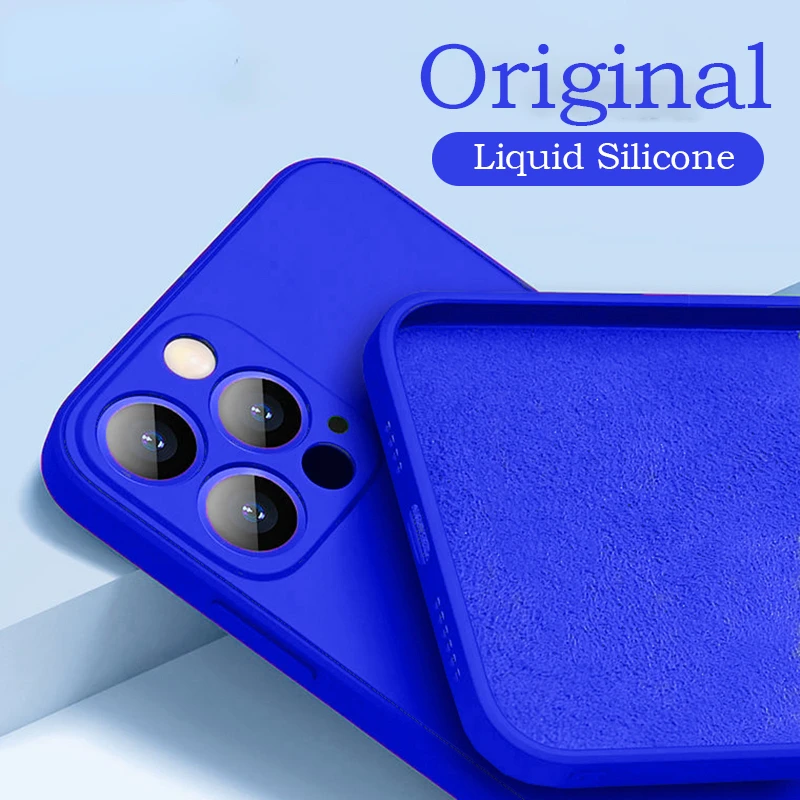 

Original Square Liquid Silicone Soft Case For Phone 11 12 13 Pro Max Mini X XS XR 7 8 Plus SE2 Full Lens Protection Thin Cover
